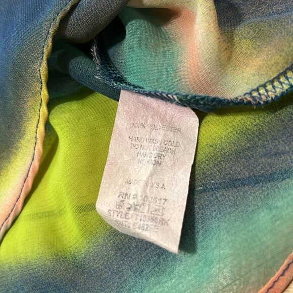 SOPRANO Green Blue Sheer Criss Cross Strap Camisole Colorful Stripe Button S Y2k - Picture 4 of 11